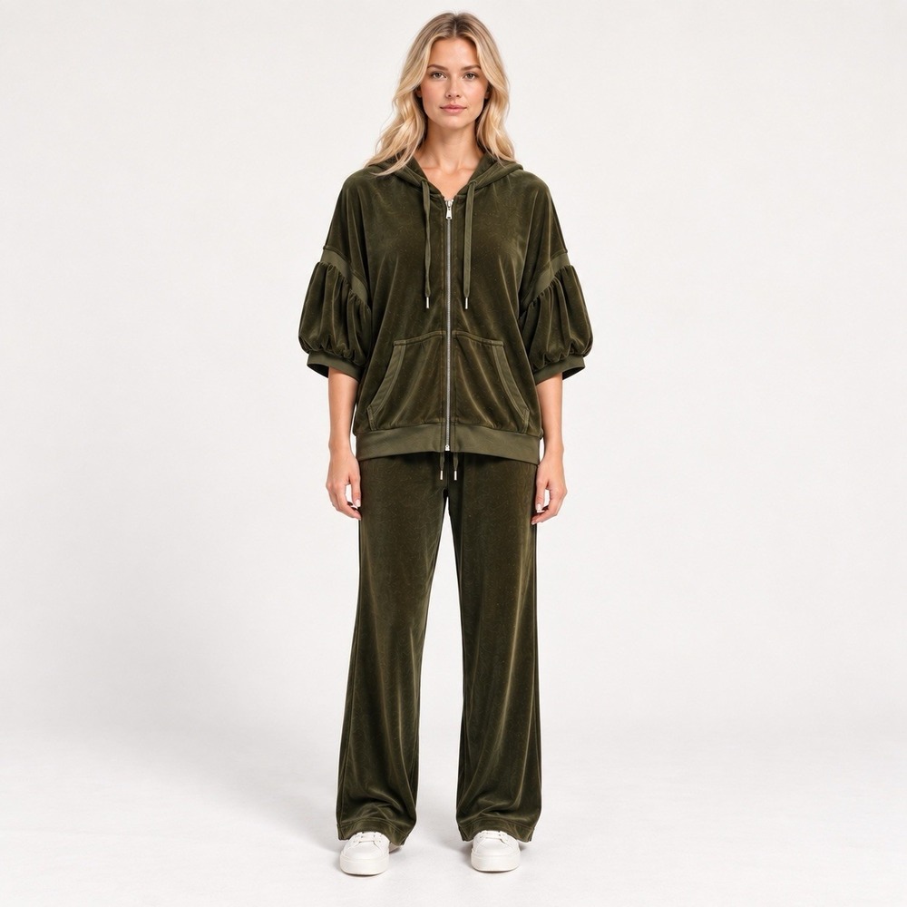 Vintage Juicy Couture Velour Tracksuit Size L XL Green Puff Sleeve Y2K 2 Piece